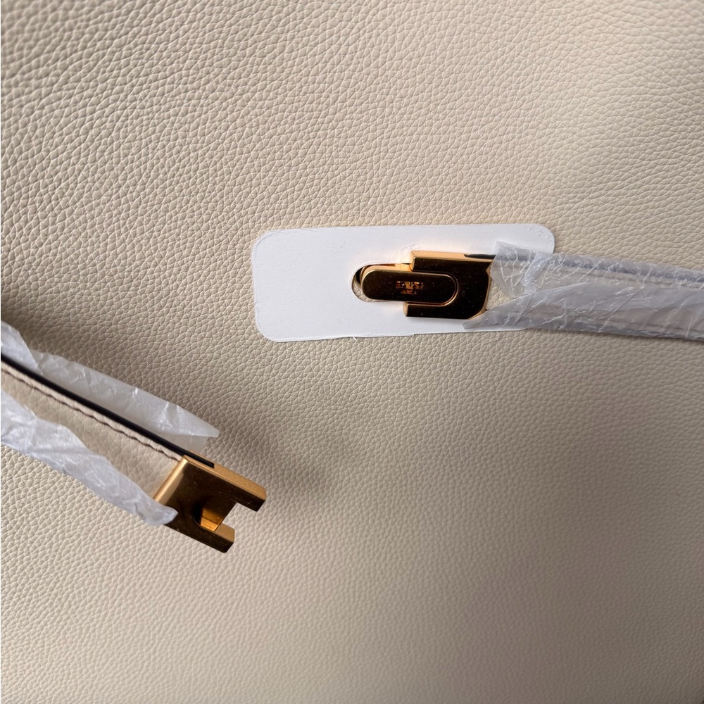 Tory Burch Cream and Tan Structured Satchel with Gold Hardware - Picture 10 of 16